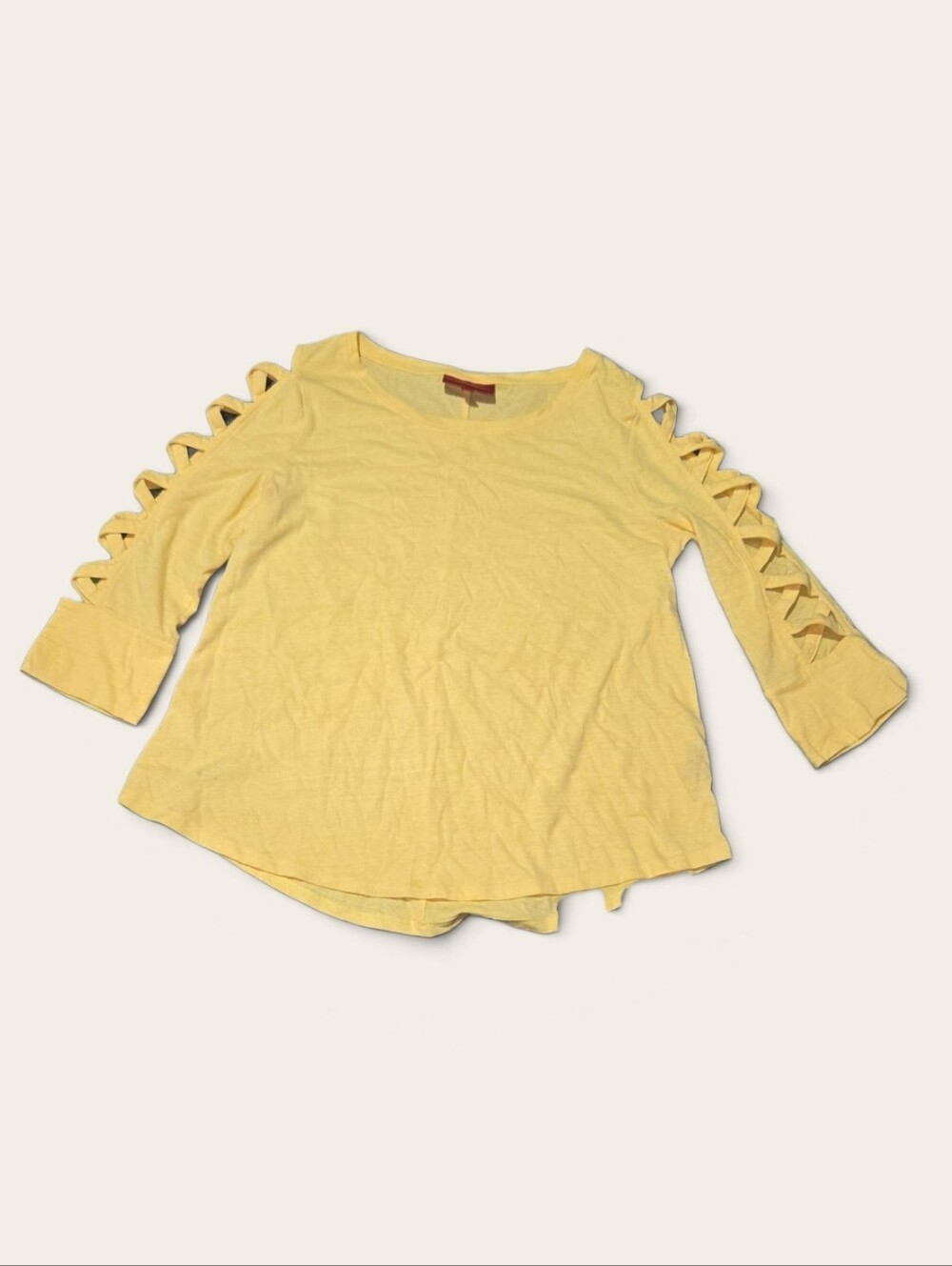 Jennifer Lopez Yellow Lattice Cutout Sleeve Long Sleeve Tee
